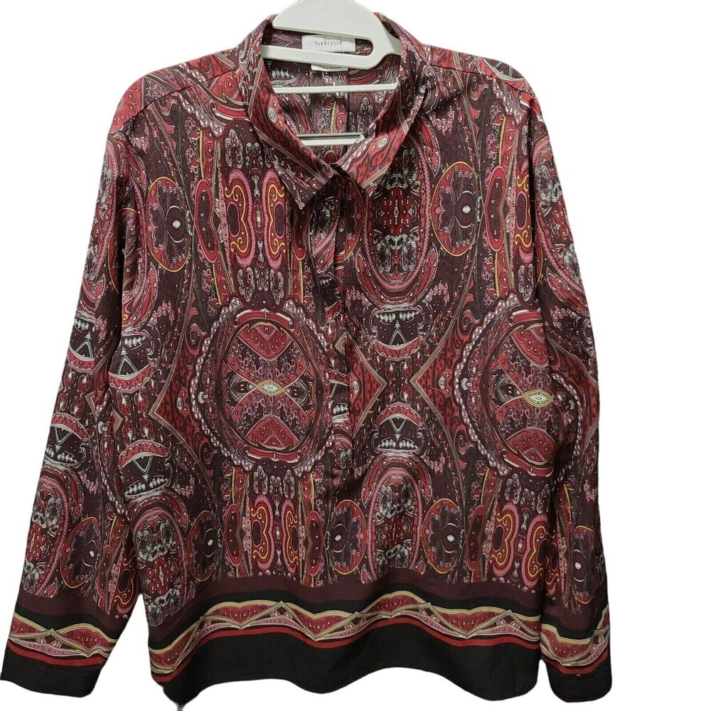 Van Heusen Womens Button Up Blouse Multi-Color Size XXL 100% Polyester Buttons